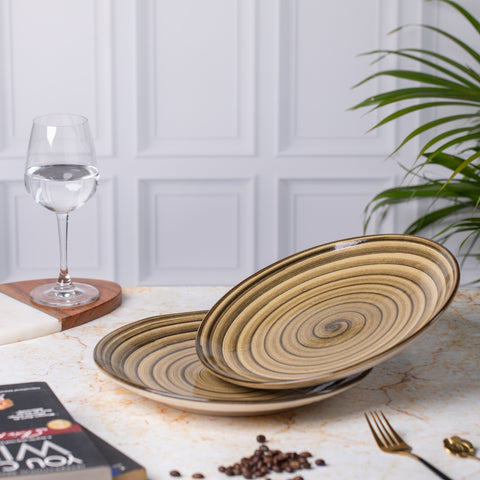 Elegant Ceramic Dinner Plates - Set of 2| Microwave & Dishwasher Safe | 10" Diameter | 1" Height  | Stylish Dining for 2 | Brown