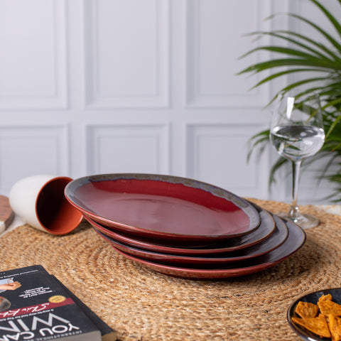 Elegant Ceramic Dinner Plates - Set of 2 | Microwave & Dishwasher Safe | 10" Diameter | 1" Height  | Stylish Dining for 2 | Maroon