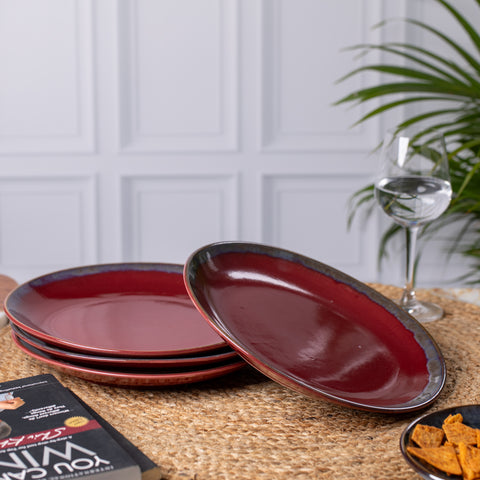 Elegant Ceramic Dinner Plates - Set of 2 | Microwave & Dishwasher Safe | 10" Diameter | 1" Height  | Stylish Dining for 2 | Maroon