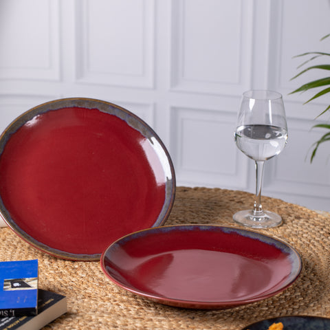 Elegant Ceramic Dinner Plates - Set of 2 | Microwave & Dishwasher Safe | 10" Diameter | 1" Height  | Stylish Dining for 2 | Maroon