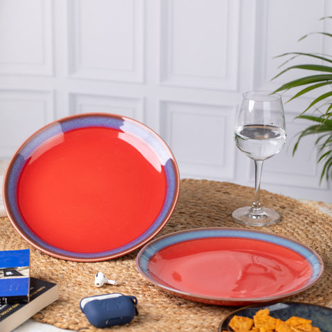 Elegant Ceramic Dinner Plates - Set of 2 | Microwave & Dishwasher Safe | 10" Diameter | 1" Height  | Stylish Dining for 2 | Red and Blue