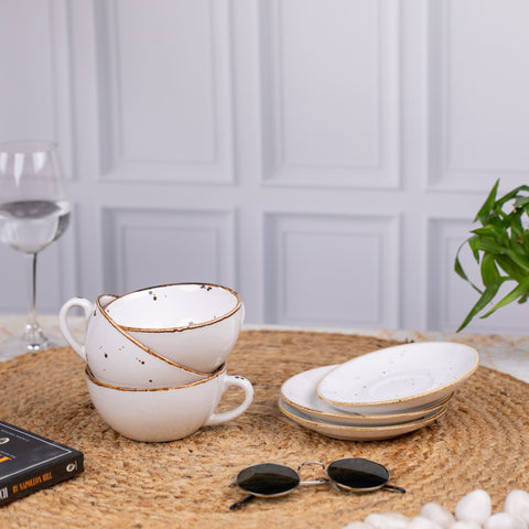 Ceramic Elite Coffee Cups  (Set of 2) | Unique Broad Mugs with Handle for Coffee, Soup|H-2.5" W-5.5"