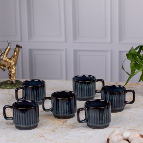 Ceramic Tea Coffee Mugs with Handles Set of 2 | Microwave Safe | Dishwash resistant | Scratch Resistant | Metallic Black | H-4.5" D-3"