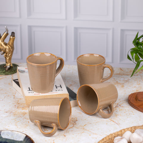 Ceramic Tea Coffee Mugs with Handles Set of 2 | Microwave Safe | Dishwash resistant | Scratch Resistant | Light Brown | H-4.5" D-3"