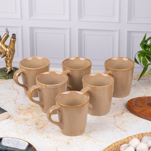 Ceramic Tea Coffee Mugs with Handles Set of 2 | Microwave Safe | Dishwash resistant | Scratch Resistant | Light Brown | H-4.5" D-3"