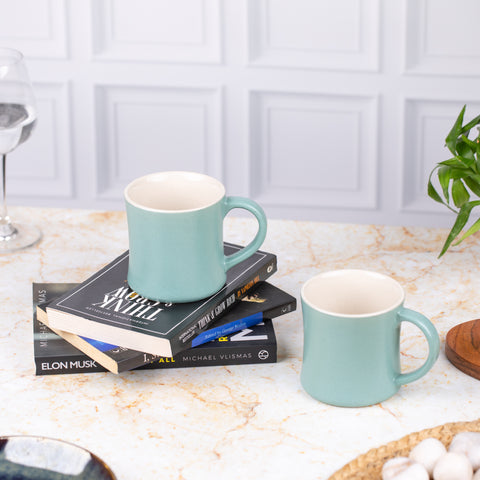 Ceramic Tea Coffee Mugs with Handles Set of 2 | Microwave Safe | Dishwash resistant | Scratch Resistant | Light Blue | H-4.5" D-3"