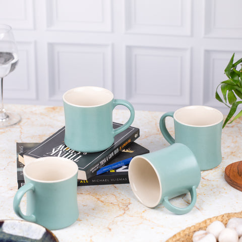 Ceramic Tea Coffee Mugs with Handles Set of 2 | Microwave Safe | Dishwash resistant | Scratch Resistant | Light Blue | H-4.5" D-3"