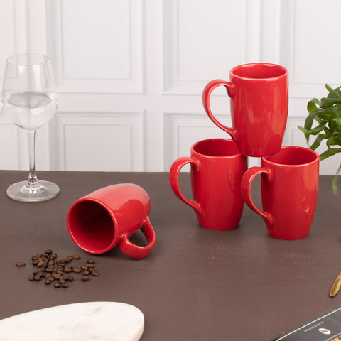 Ceramic Tea Coffee Mugs with Handles (Set of 2) | Microwave Safe | Dishwash resistant | Scratch Resistant | Red | H-4.5" D-3"