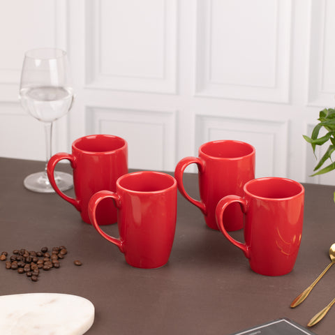 Ceramic Tea Coffee Mugs with Handles (Set of 2) | Microwave Safe | Dishwash resistant | Scratch Resistant | Red | H-4.5" D-3"