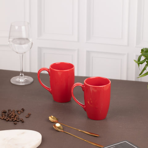 Ceramic Tea Coffee Mugs with Handles (Set of 2) | Microwave Safe | Dishwash resistant | Scratch Resistant | Red | H-4.5" D-3"