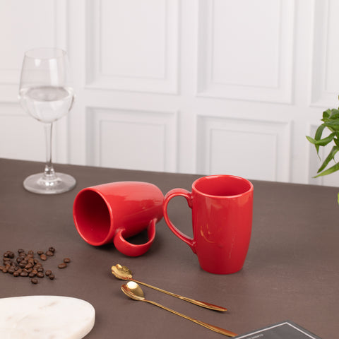 Ceramic Tea Coffee Mugs with Handles (Set of 2) | Microwave Safe | Dishwash resistant | Scratch Resistant | Red | H-4.5" D-3"