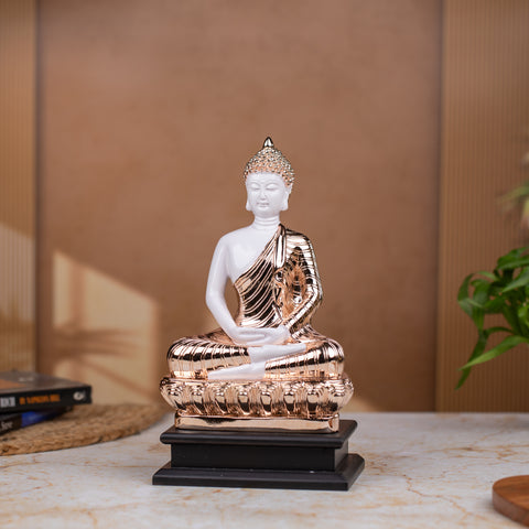 Elegant Sitting Buddha Idol Statue Showpiece for Home Decor Decoration and Gifting White Rosegold