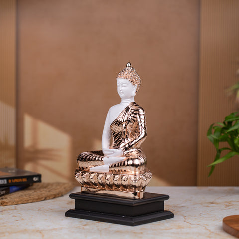 Elegant Sitting Buddha Idol Statue Showpiece for Home Decor Decoration and Gifting White Rosegold