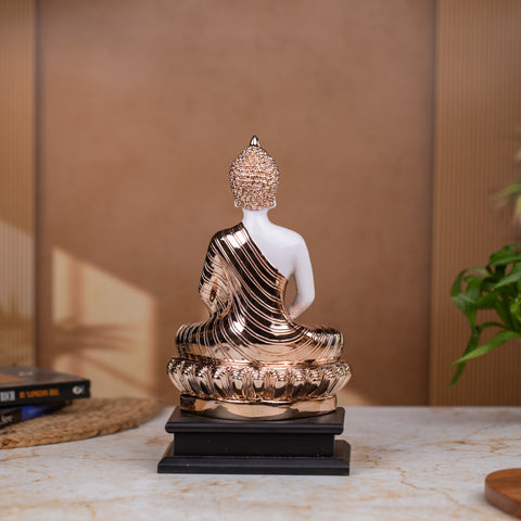 Elegant Sitting Buddha Idol Statue Showpiece for Home Decor Decoration and Gifting White Rosegold