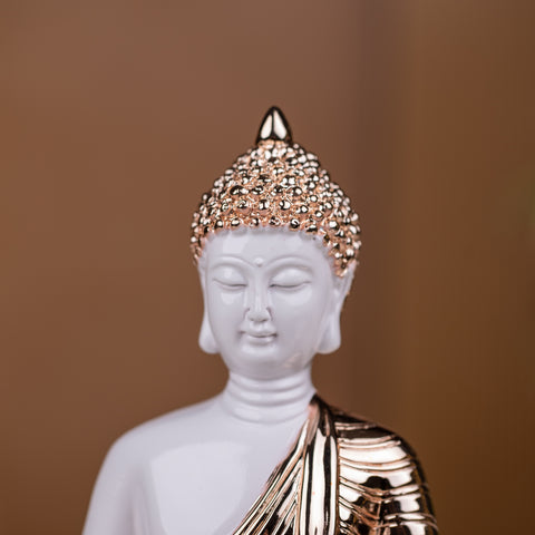 Elegant Sitting Buddha Idol Statue Showpiece for Home Decor Decoration and Gifting White Rosegold