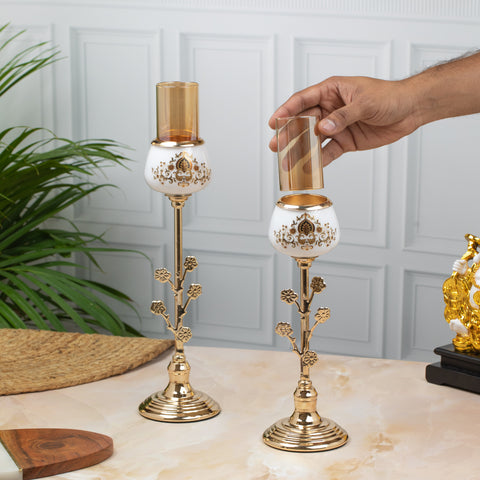 White and Golden Candle Stand Set