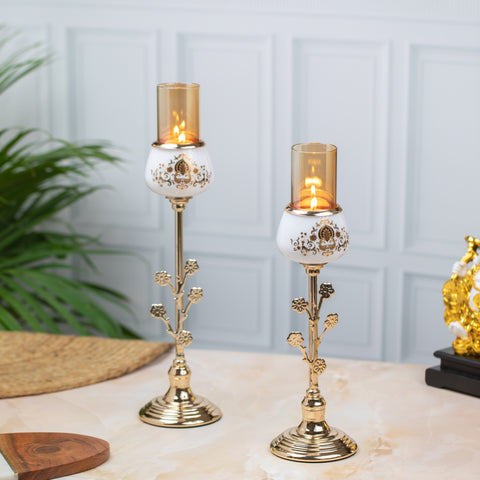 White and Golden Candle Stand Set