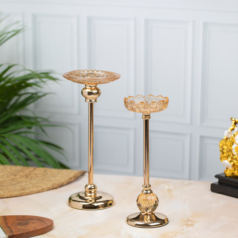 Elegant Glass Candle Stand Set