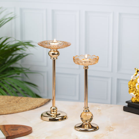 Elegant Glass Candle Stand Set