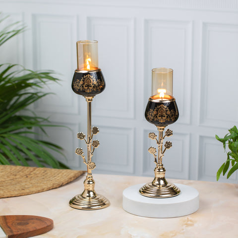 Golden Glow Big and Small Candle Stand Set