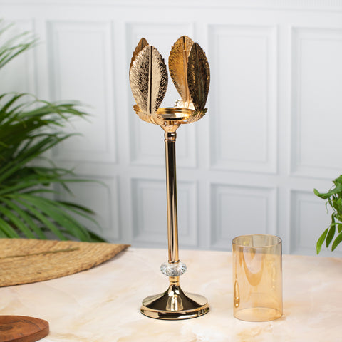 Luxurious Gold Leaf Candle Stand Set