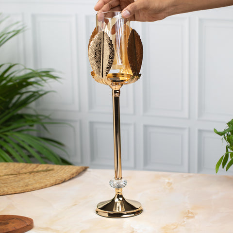 Luxurious Gold Leaf Candle Stand Set