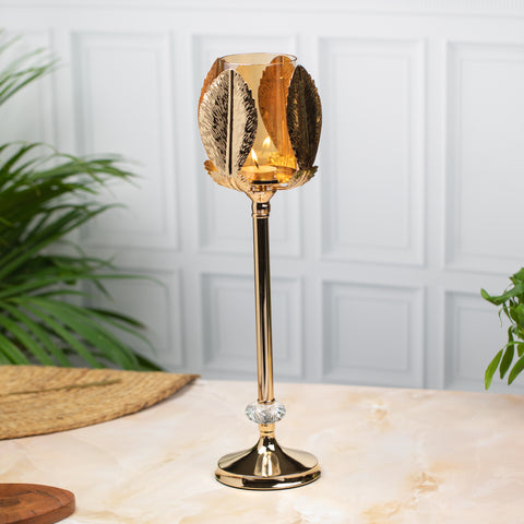 Luxurious Gold Leaf Candle Stand Set