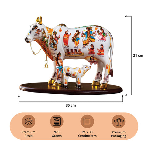 Mythological White Cow With Baby Cow Sucking Milk Statue|Colourful Imprints Statue