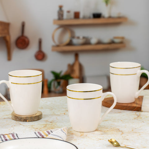 White and golden tea and coffee mug Set of 3