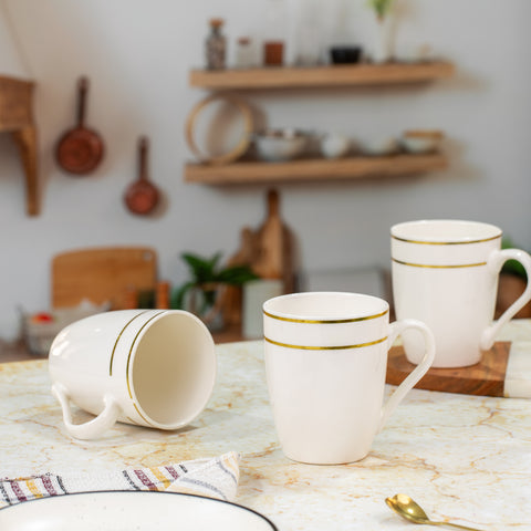 White and golden tea and coffee mug Set of 3