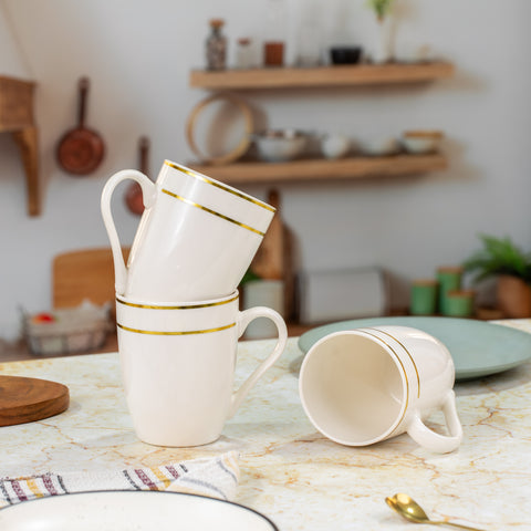 White and golden tea and coffee mug Set of 3