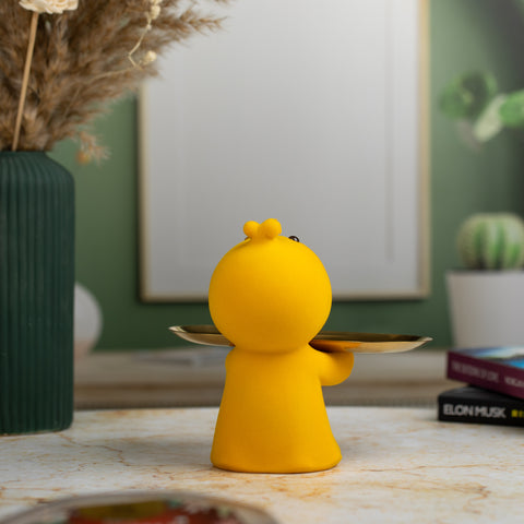 Yellow Duck Resin Figurine With Plate