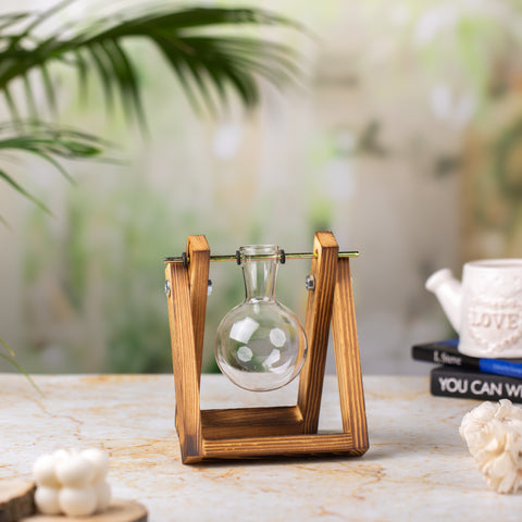 Single Bulb Vase with Wooden Stand