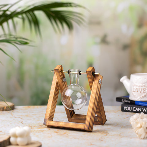 Single Bulb Vase with Wooden Stand