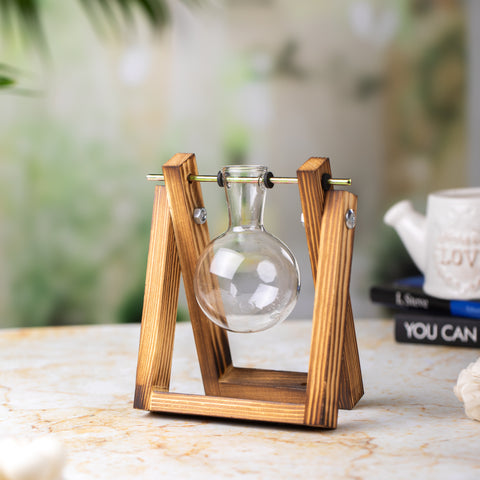 Single Bulb Vase with Wooden Stand