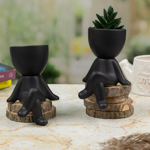 Human Shaped Indoor Pot Set of 2 | Black