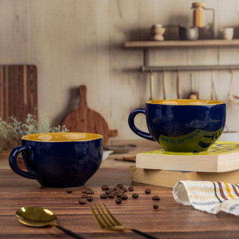 Large Ceramic Coffee Cup Set of 2, Midnight Blue