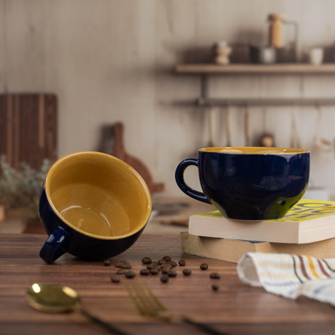 Large Ceramic Coffee Cup Set of 2, Midnight Blue