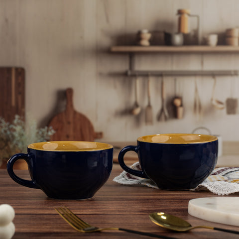 Large Ceramic Coffee Cup Set of 2, Midnight Blue