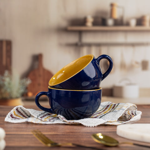 Large Ceramic Coffee Cup Set of 2, Midnight Blue