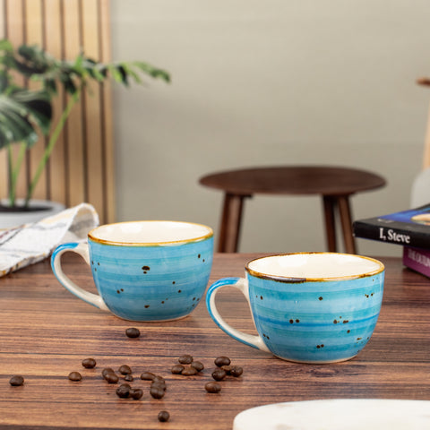 Ceramic SkyBlue Polished Designed Tea Coffee Mugs Set of 2 180 ML|Dishwash & Scratch Resistant