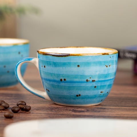 Ceramic SkyBlue Polished Designed Tea Coffee Mugs Set of 2 180 ML|Dishwash & Scratch Resistant