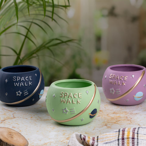 Space Walk Indoor Pots (Set of 3) | Navy Blue, Green & Lavender