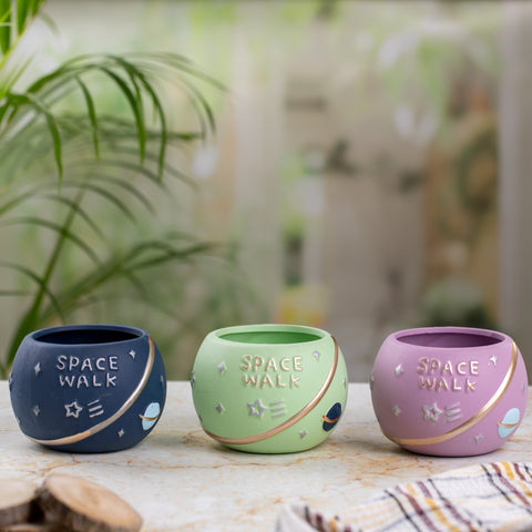 Space Walk Indoor Pots (Set of 3) | Navy Blue, Green & Lavender