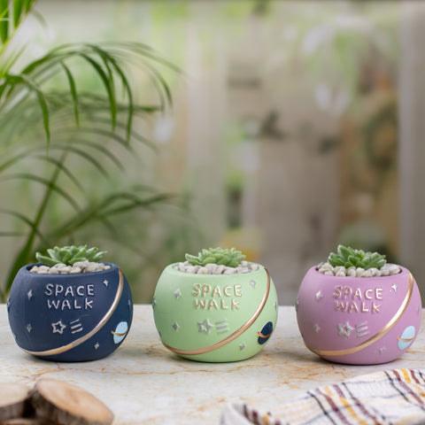 Space Walk Indoor Pots (Set of 3) | Navy Blue, Green & Lavender