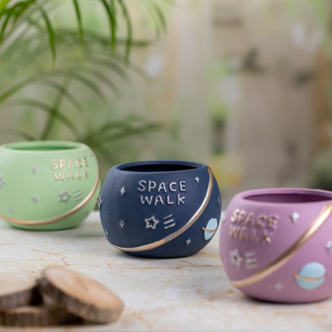 Space Walk Indoor Pots (Set of 3) | Navy Blue, Green & Lavender