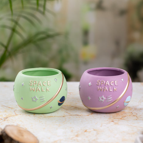 Space Walk Indoor Pots (Set of 2) | Green and Lavender