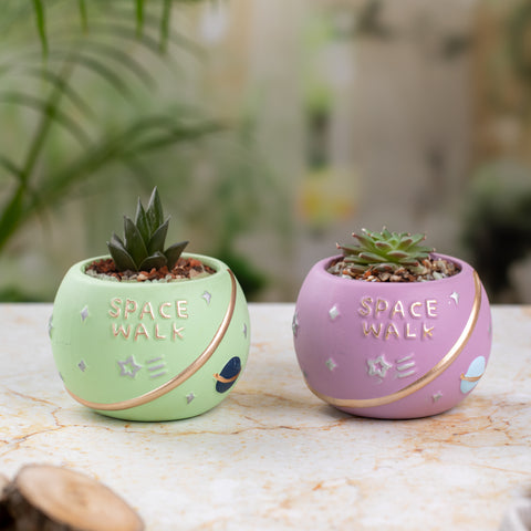 Space Walk Indoor Pots (Set of 2) | Green and Lavender