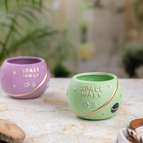 Space Walk Indoor Pots (Set of 2) | Green and Lavender