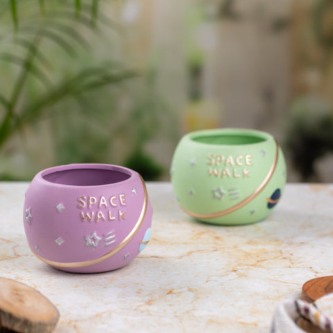 Space Walk Indoor Pots (Set of 2) | Green and Lavender